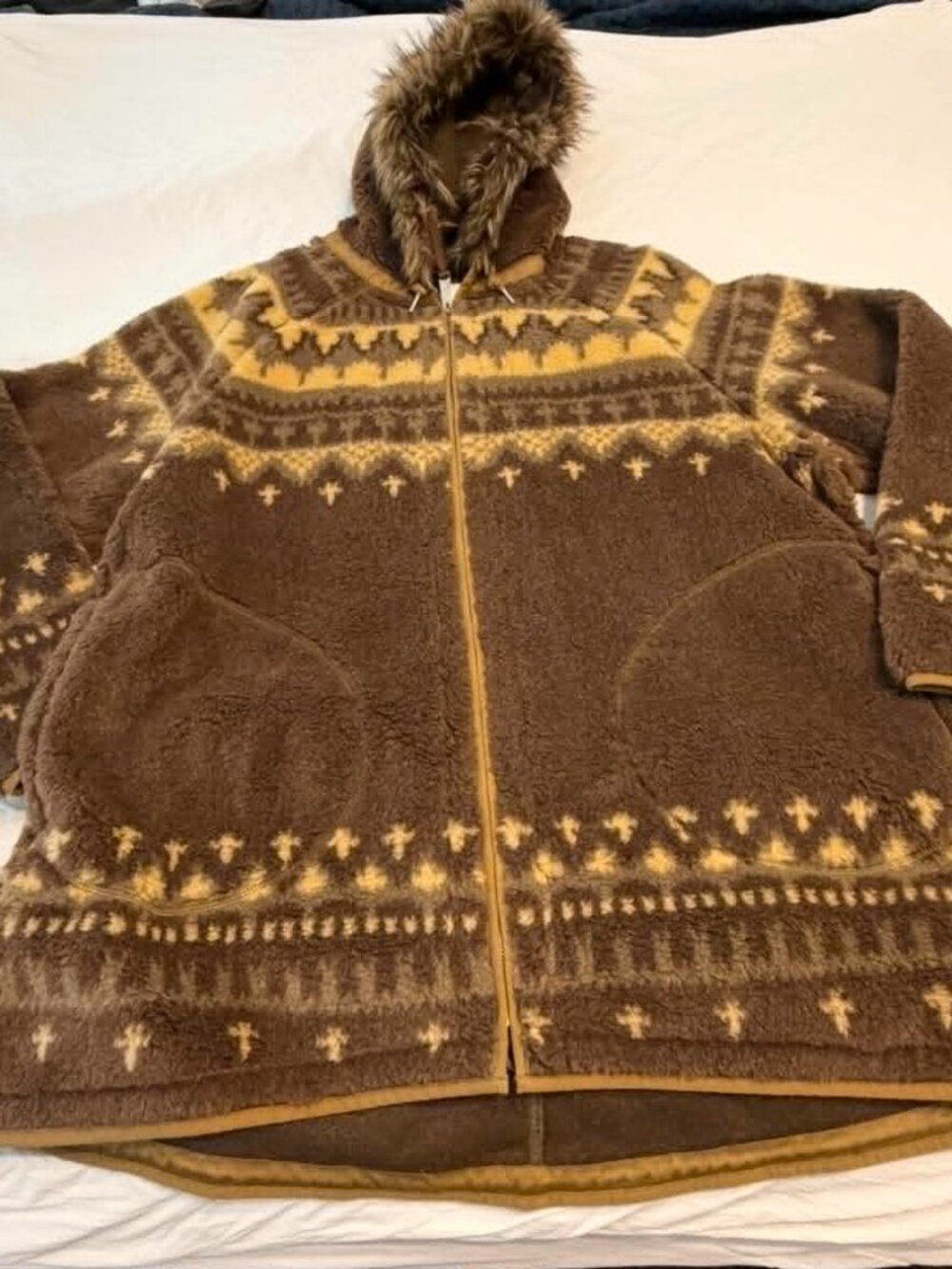 RRL Ralph Lauren Southwestern Faux Fur Fleece Hoodie Jacket-MEN- XXL